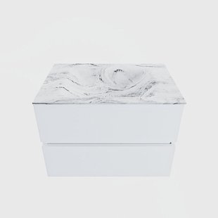 MONDIAZ VICA-DLUX 70cm badmeubel onderkast Talc 2 lades. Inbouw wastafel CLOUD midden 1 kraangat, kleur Glace.