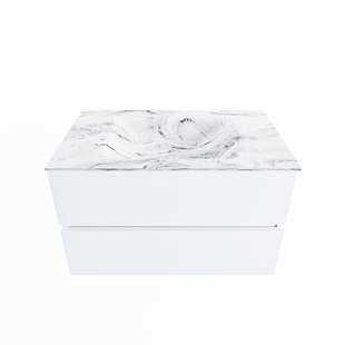 MONDIAZ VICA-DLUX 80cm badmeubel onderkast Talc 2 lades. Inbouw wastafel CLOUD midden 1 kraangat, kleur Glace.