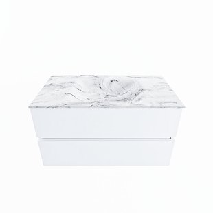MONDIAZ VICA-DLUX 90cm badmeubel onderkast Talc 2 lades. Inbouw wastafel CLOUD midden 1 kraangat, kleur Glace.