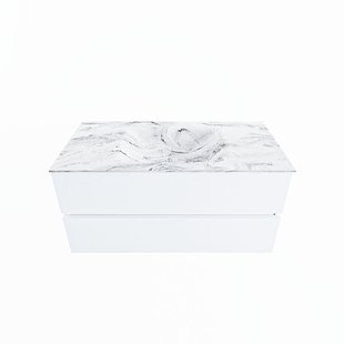 MONDIAZ VICA-DLUX 100cm badmeubel onderkast Talc 2 lades. Inbouw wastafel CLOUD midden zonder kraangat, kleur Glace.