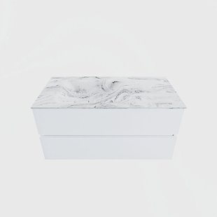 MONDIAZ VICA-DLUX 100cm badmeubel onderkast Talc 2 lades. Inbouw wastafel CLOUD links zonder kraangat, kleur Glace.