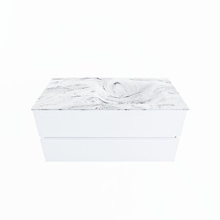 MONDIAZ VICA-DLUX 100cm badmeubel onderkast Talc 2 lades. Inbouw wastafel CLOUD rechts zonder kraangat, kleur Glace.