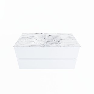 MONDIAZ VICA-DLUX 100cm badmeubel onderkast Talc 2 lades. Inbouw wastafel CLOUD midden 1 kraangat, kleur Glace.