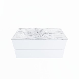 MONDIAZ VICA-DLUX 100cm badmeubel onderkast Talc 2 lades. Inbouw wastafel CLOUD links 1 kraangat, kleur Glace.