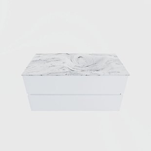 MONDIAZ VICA-DLUX 100cm badmeubel onderkast Talc 2 lades. Inbouw wastafel CLOUD rechts 1 kraangat, kleur Glace.