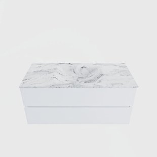 MONDIAZ VICA-DLUX 110cm badmeubel onderkast Talc 2 lades. Inbouw wastafel CLOUD midden zonder kraangat, kleur Glace.