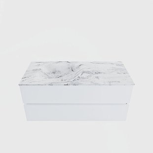 MONDIAZ VICA-DLUX 110cm badmeubel onderkast Talc 2 lades. Inbouw wastafel CLOUD links 1 kraangat, kleur Glace.