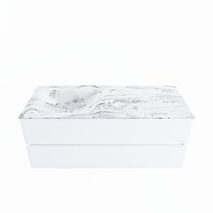 MONDIAZ VICA-DLUX 120cm badmeubel onderkast Talc 2 lades. Inbouw wastafel CLOUD links zonder kraangat, kleur Glace.