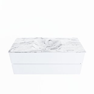 MONDIAZ VICA-DLUX 120cm badmeubel onderkast Talc 2 lades. Inbouw wastafel CLOUD midden 1 kraangat, kleur Glace.