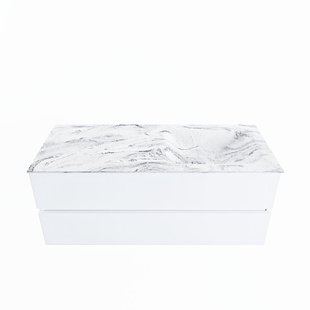 MONDIAZ VICA-DLUX 120cm badmeubel onderkast Talc 2 lades. Inbouw wastafel CLOUD rechts 1 kraangat, kleur Glace.