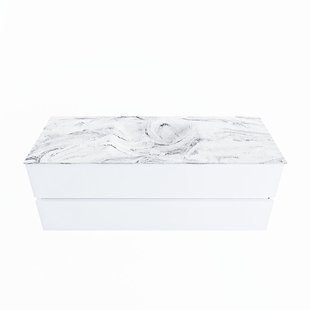 MONDIAZ VICA-DLUX 130cm badmeubel onderkast Talc 2 lades. Inbouw wastafel CLOUD midden zonder kraangat, kleur Glace.