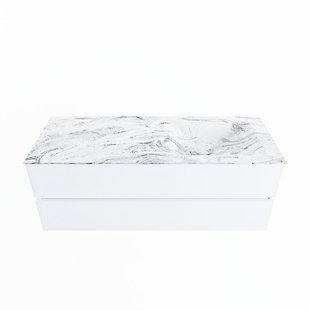 MONDIAZ VICA-DLUX 130cm badmeubel onderkast Talc 2 lades. Inbouw wastafel CLOUD rechts zonder kraangat, kleur Glace.