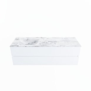 MONDIAZ VICA-DLUX 150cm badmeubel onderkast Talc 2 lades. Inbouw wastafel CLOUD links 1 kraangat, kleur Glace.