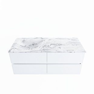 MONDIAZ VICA-DLUX 120cm badmeubel onderkast Talc 4 lades. Inbouw wastafel CLOUD links zonder kraangat, kleur Glace.