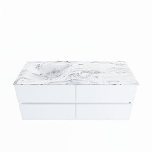 MONDIAZ VICA-DLUX 120cm badmeubel onderkast Talc 4 lades. Inbouw wastafel CLOUD links 1 kraangat, kleur Glace.