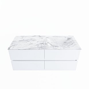 MONDIAZ VICA-DLUX 120cm badmeubel onderkast Talc 4 lades. Inbouw wastafel CLOUD rechts 1 kraangat, kleur Glace.