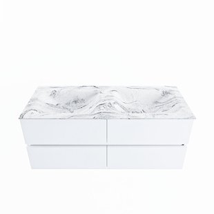 MONDIAZ VICA-DLUX 120cm badmeubel onderkast Talc 4 lades. Inbouw wastafel CLOUD dubbel 2 kraangaten, kleur Glace.