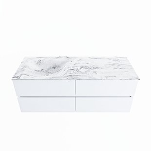 MONDIAZ VICA-DLUX 130cm badmeubel onderkast Talc 4 lades. Inbouw wastafel CLOUD links 1 kraangat, kleur Glace.