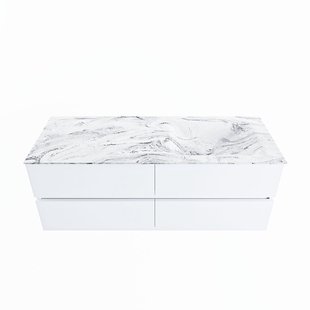 MONDIAZ VICA-DLUX 130cm badmeubel onderkast Talc 4 lades. Inbouw wastafel CLOUD rechts 1 kraangat, kleur Glace.