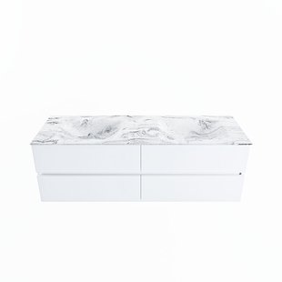 MONDIAZ VICA-DLUX 150cm badmeubel onderkast Talc 4 lades. Inbouw wastafel CLOUD dubbel zonder kraangat, kleur Glace.