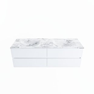MONDIAZ VICA-DLUX 150cm badmeubel onderkast Talc 4 lades. Inbouw wastafel CLOUD dubbel 2 kraangaten, kleur Glace.