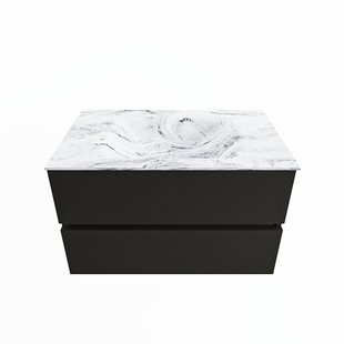 MONDIAZ VICA-DLUX 80cm badmeubel onderkast Urban 2 lades. Inbouw wastafel CLOUD midden zonder kraangat, kleur Glace.