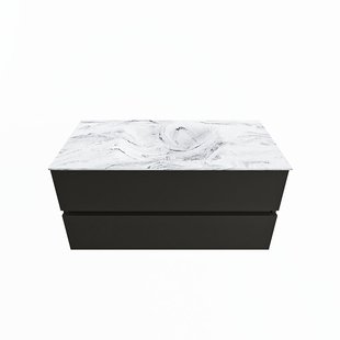 MONDIAZ VICA-DLUX 100cm badmeubel onderkast Urban 2 lades. Inbouw wastafel CLOUD midden zonder kraangat, kleur Glace.