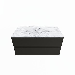 MONDIAZ VICA-DLUX 100cm badmeubel onderkast Urban 2 lades. Inbouw wastafel CLOUD links 1 kraangat, kleur Glace.