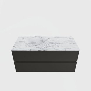 MONDIAZ VICA-DLUX 110cm badmeubel onderkast Urban 2 lades. Inbouw wastafel CLOUD links 1 kraangat, kleur Glace.