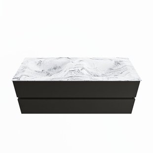 MONDIAZ VICA-DLUX 130cm badmeubel onderkast Urban 2 lades. Inbouw wastafel CLOUD dubbel zonder kraangat, kleur Glace.