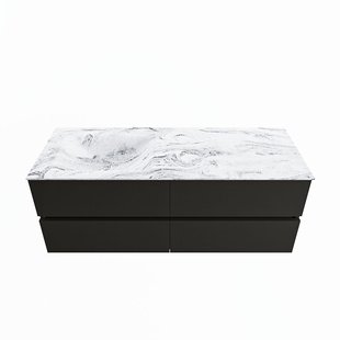 MONDIAZ VICA-DLUX 130cm badmeubel onderkast Urban 4 lades. Inbouw wastafel CLOUD links zonder kraangat, kleur Glace.