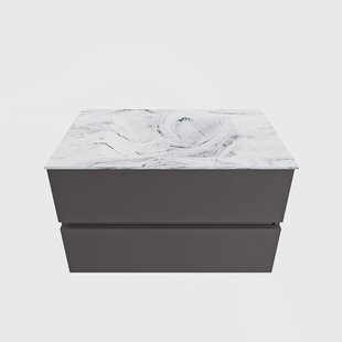 MONDIAZ VICA-DLUX 80cm badmeubel onderkast Dark grey 2 lades. Inbouw wastafel CLOUD midden 1 kraangat, kleur Glace.