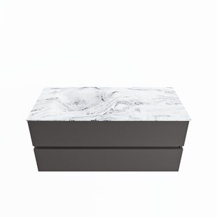 MONDIAZ VICA-DLUX 110cm badmeubel onderkast Dark grey 2 lades. Inbouw wastafel CLOUD links zonder kraangat, kleur Glace.