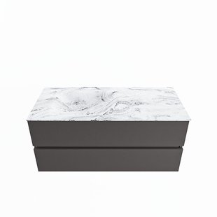MONDIAZ VICA-DLUX 110cm badmeubel onderkast Dark grey 2 lades. Inbouw wastafel CLOUD links 1 kraangat, kleur Glace.