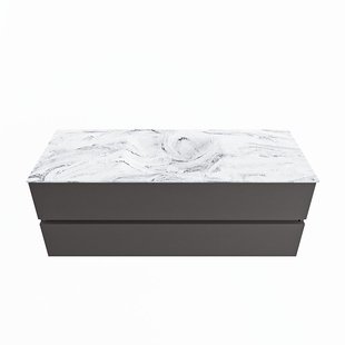 MONDIAZ VICA-DLUX 130cm badmeubel onderkast Dark grey 2 lades. Inbouw wastafel CLOUD midden zonder kraangat, kleur Glace.