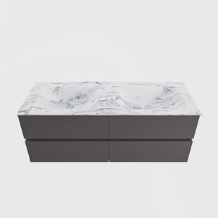MONDIAZ VICA-DLUX 130cm badmeubel onderkast Dark grey 4 lades. Inbouw wastafel CLOUD dubbel 2 kraangaten, kleur Glace.