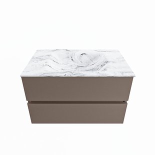 MONDIAZ VICA-DLUX 80cm badmeubel onderkast Smoke 2 lades. Inbouw wastafel CLOUD midden 1 kraangat, kleur Glace.