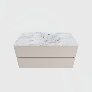 MONDIAZ VICA-DLUX 100cm badmeubel onderkast Linen 2 lades. Inbouw wastafel CLOUD midden 1 kraangat, kleur Glace.