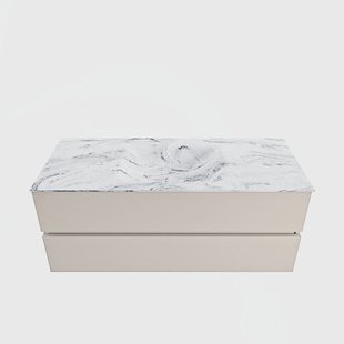 MONDIAZ VICA-DLUX 120cm badmeubel onderkast Linen 2 lades. Inbouw wastafel CLOUD midden 1 kraangat, kleur Glace.