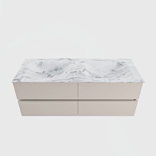 MONDIAZ VICA-DLUX 130cm badmeubel onderkast Linen 4 lades. Inbouw wastafel CLOUD dubbel zonder kraangat, kleur Glace.