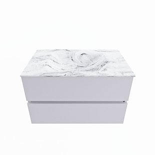 MONDIAZ VICA-DLUX 80cm badmeubel onderkast Cale 2 lades. Inbouw wastafel CLOUD midden zonder kraangat, kleur Glace.