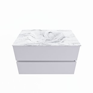 MONDIAZ VICA-DLUX 80cm badmeubel onderkast Cale 2 lades. Inbouw wastafel CLOUD midden 1 kraangat, kleur Glace.