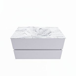 MONDIAZ VICA-DLUX 90cm badmeubel onderkast Cale 2 lades. Inbouw wastafel CLOUD midden zonder kraangat, kleur Glace.