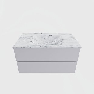 MONDIAZ VICA-DLUX 90cm badmeubel onderkast Cale 2 lades. Inbouw wastafel CLOUD midden 1 kraangat, kleur Glace.