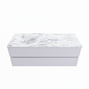 MONDIAZ VICA-DLUX 130cm badmeubel onderkast Cale 2 lades. Inbouw wastafel CLOUD links zonder kraangat, kleur Glace.