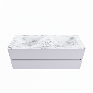 MONDIAZ VICA-DLUX 130cm badmeubel onderkast Cale 2 lades. Inbouw wastafel CLOUD dubbel 2 kraangaten, kleur Glace.