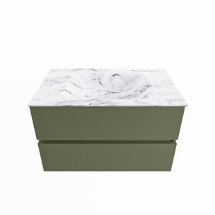 MONDIAZ VICA-DLUX 80cm badmeubel onderkast Army 2 lades. Inbouw wastafel CLOUD midden 1 kraangat, kleur Glace.
