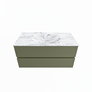 MONDIAZ VICA-DLUX 100cm badmeubel onderkast Army 2 lades. Inbouw wastafel CLOUD midden zonder kraangat, kleur Glace.