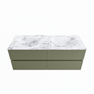 MONDIAZ VICA-DLUX 130cm badmeubel onderkast Army 4 lades. Inbouw wastafel CLOUD dubbel 2 kraangaten, kleur Glace.