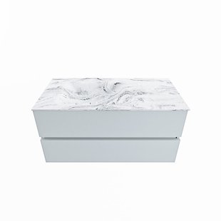 MONDIAZ VICA-DLUX 100cm badmeubel onderkast Clay 2 lades. Inbouw wastafel CLOUD links zonder kraangat, kleur Glace.